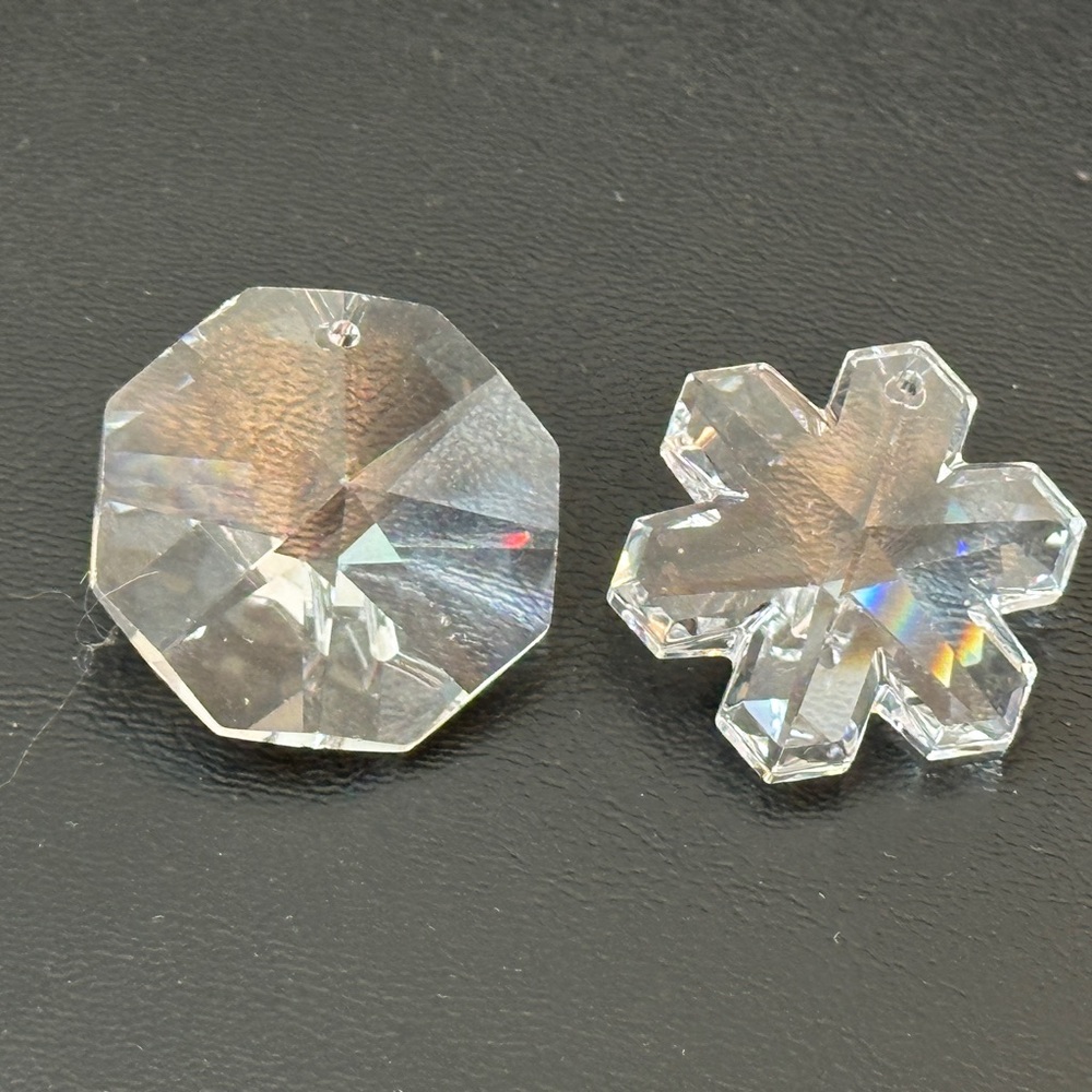Two Glass Crystal Faceted Vintage Pendants Beautiful Snowflake & Octagon